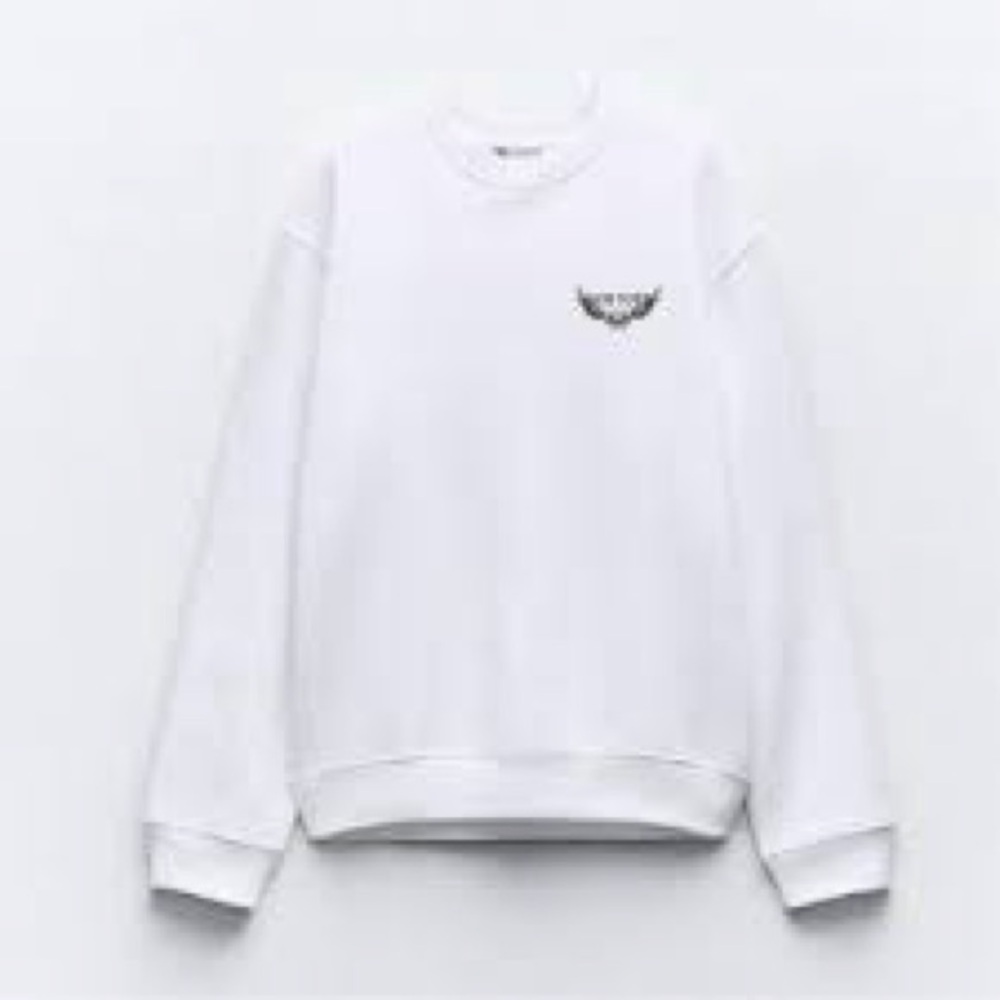Zara White Crewneck Sweater with Logo
